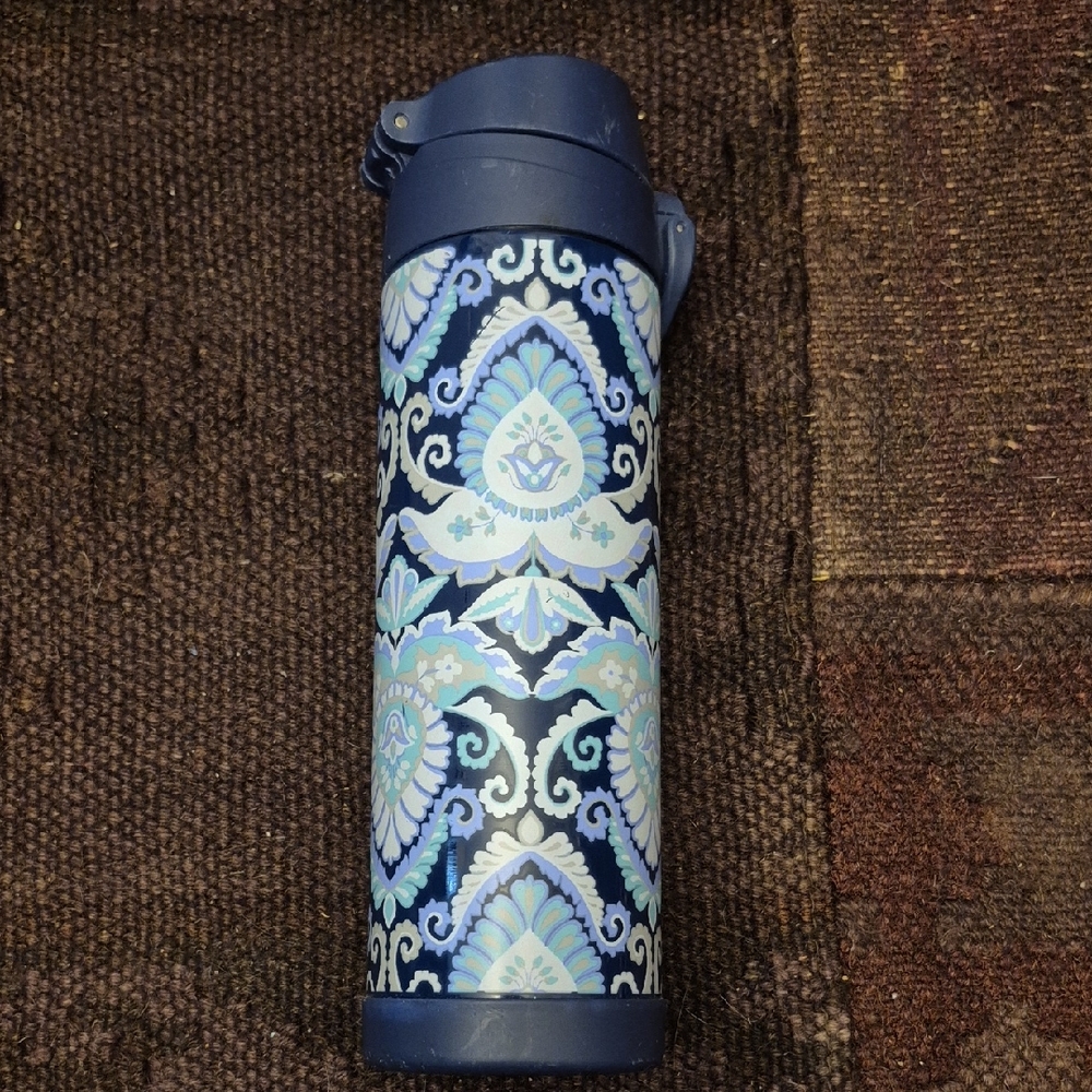 PB TEEN Paisley Water Bottle Navy+Aqua Floral Printed Stainless Steel Travel Cup